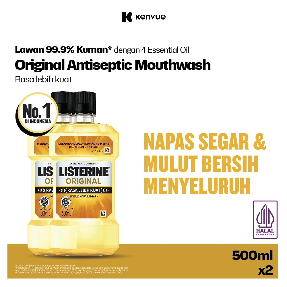 LISTERINE Original Antiseptic Mouthwash / Obat Kumur Antiseptik 500ml - Isi 2