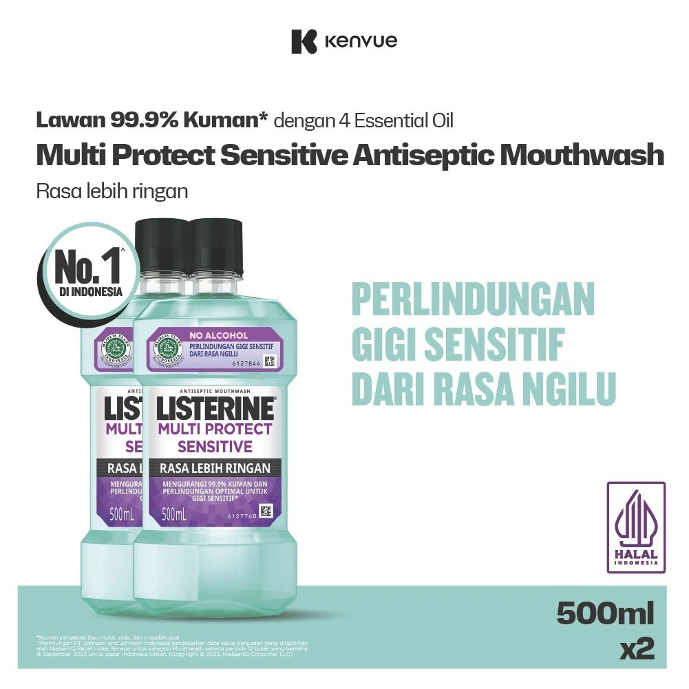 Listerine Multi Protect Sensitive Mouthwash / Obat Kumur 500ml - isi 2
