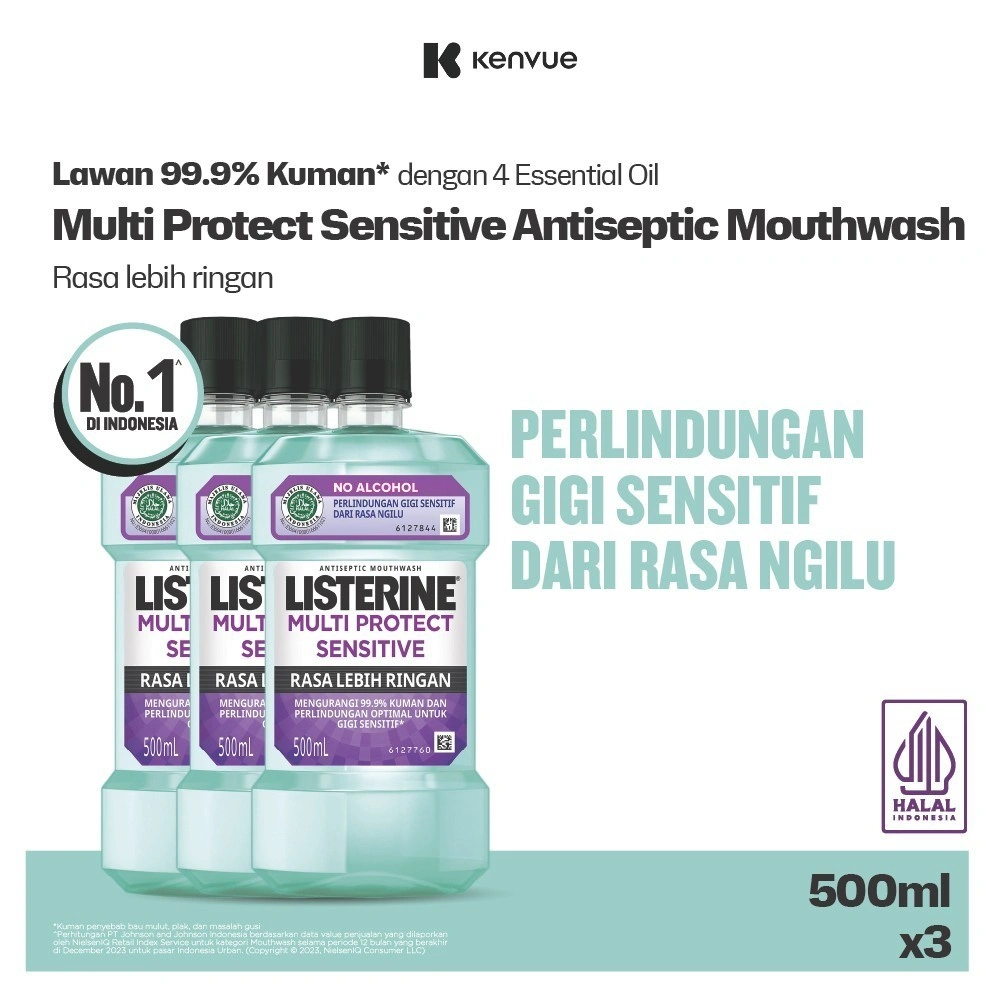 Listerine Multi Protect Sensitive Mouthwash / Obat Kumur 500ml - isi 3