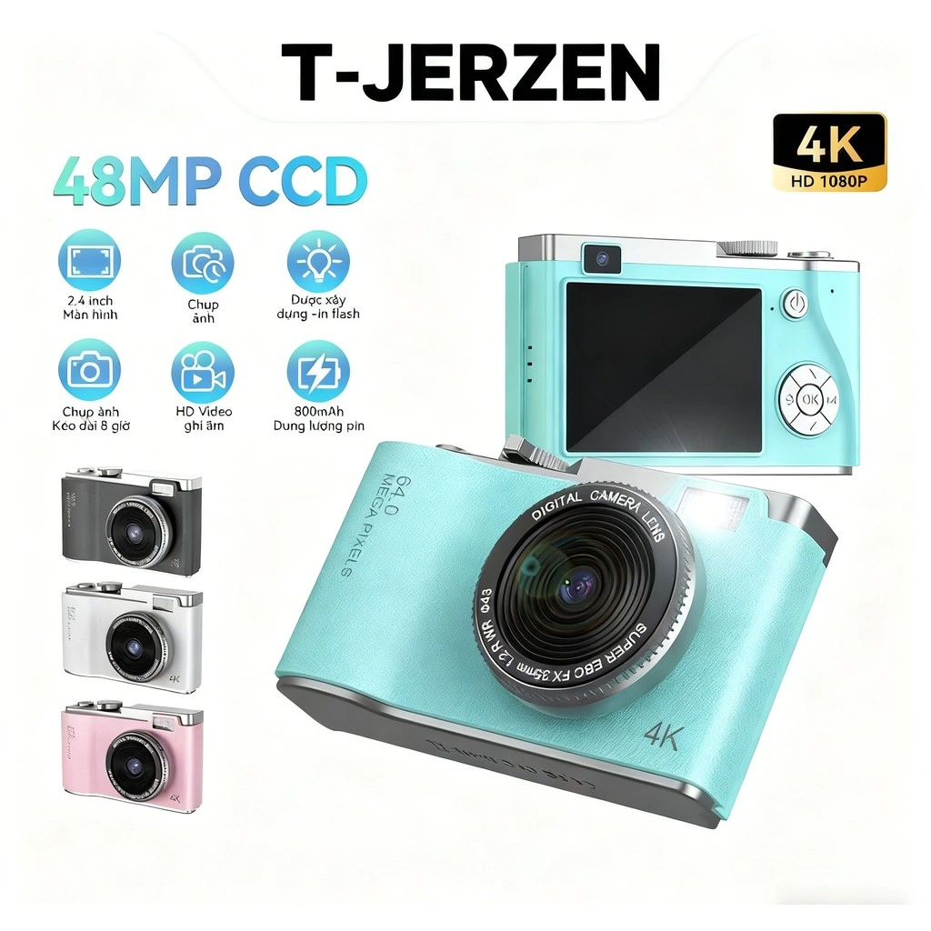 Free 32GB Memory Card T-JERZEN Camera digital 8X Zoom 24Inch HD Screen With Beauty Filter Flash OTG MP3 Player Game Function LK003