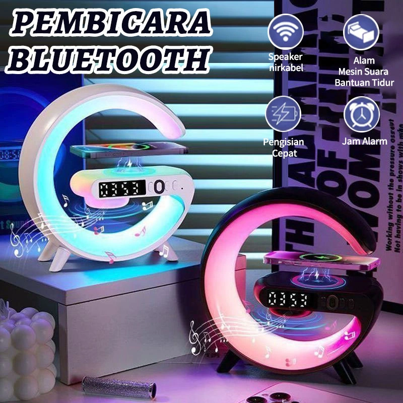 [COD] G63 Bluetooth Speaker Multi-fungsi With Wireless Charging Smart RGB Speaker 3W Lampu Tidur Alarm Hitam/Putih