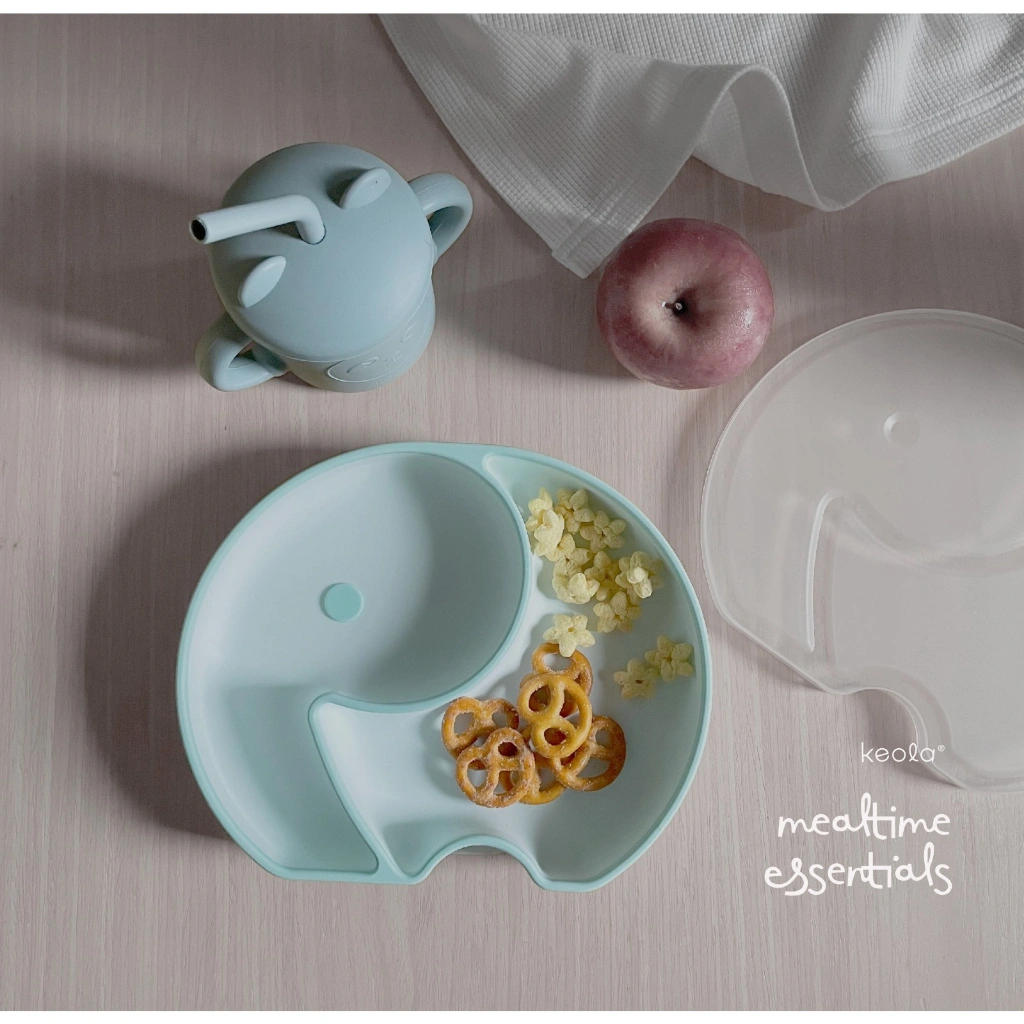 KEOLA -  Suction Trans Elephant Plate With LID| Piring Tempat Makan Anak Silicone Food Grade | Mpasi Anak Premium Silicone