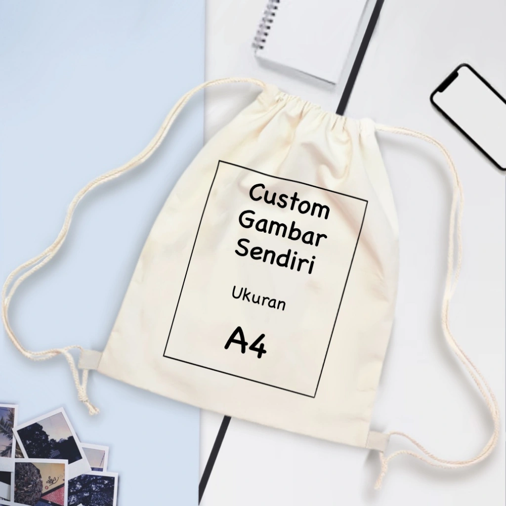 Tas Serut Kanvas Motif Custom / drawstring bag canvas murah