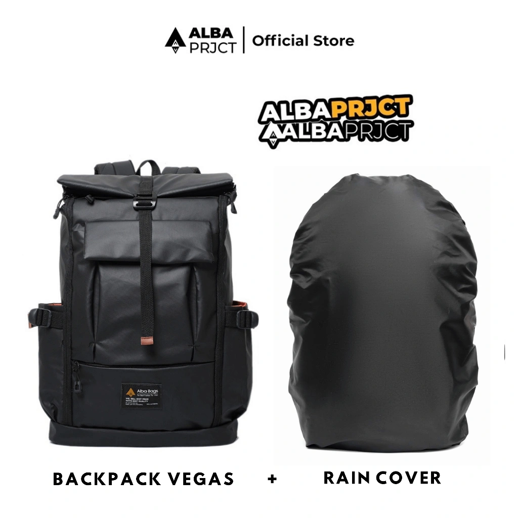 ALBA PROJECT I (PAKET BUNDLING) Backpack VEGAS + RAIN COVER - Tas Ransel Vegas 1.0 - Tas Ransel Pria Waterproof Tas Outdoor Anti Air Backpack Laptop Tas Punggung Pria Wanita Anti Air