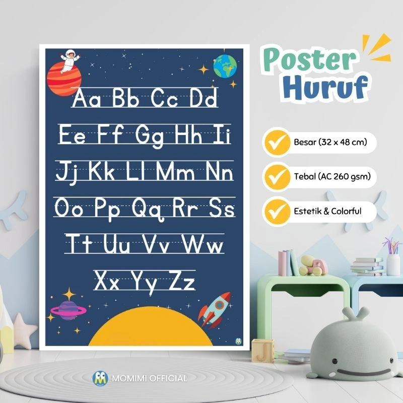 Poster Dinding Edukasi Belajar Anak Huruf Alfabet Abjad ABC ABCD untuk Toddler PAUD TK