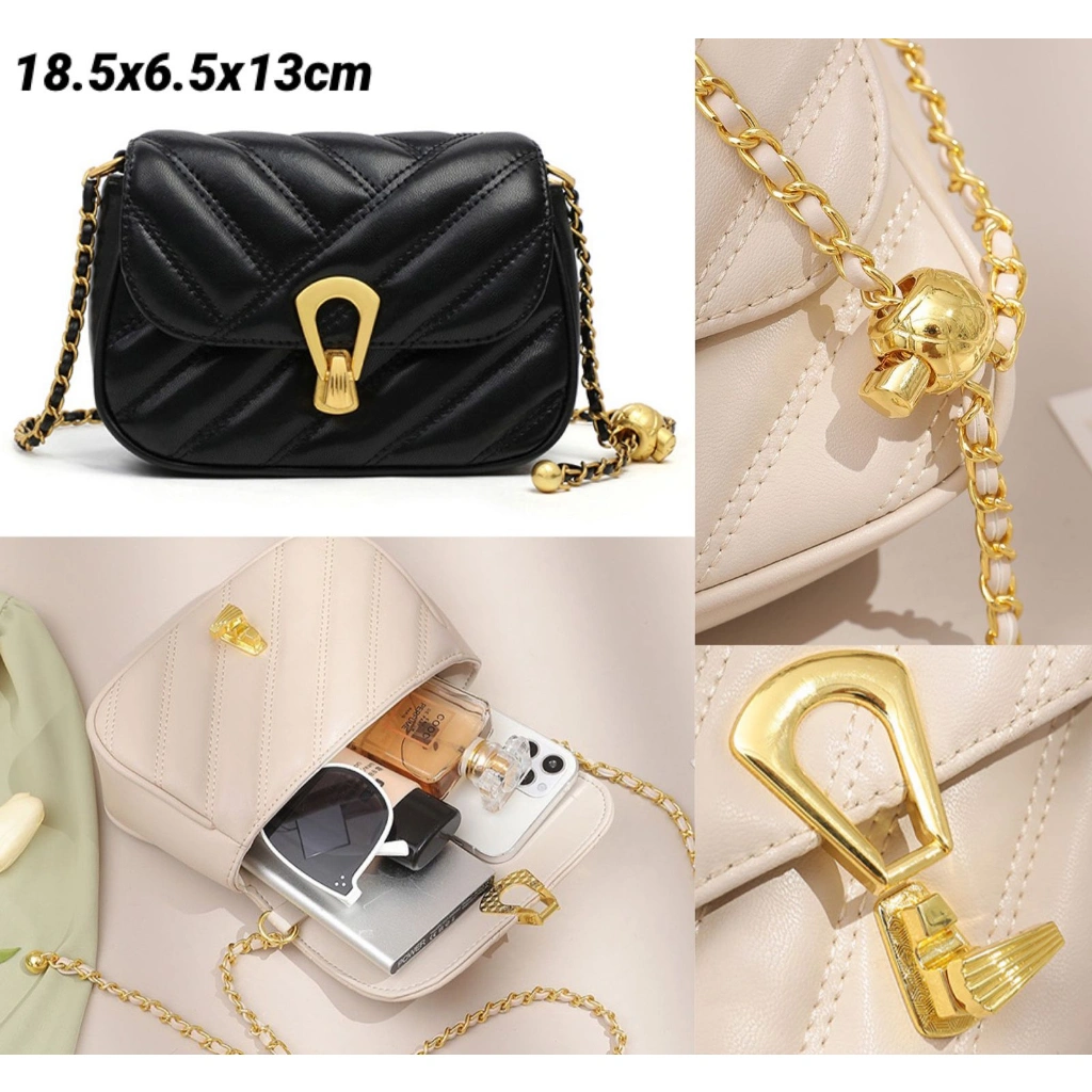 Tas Selempang Kulit Wanita Dompet Hp Cewek Rantai Luxury Mini Bag FT81 18.5 x 6.5 x 13 cm