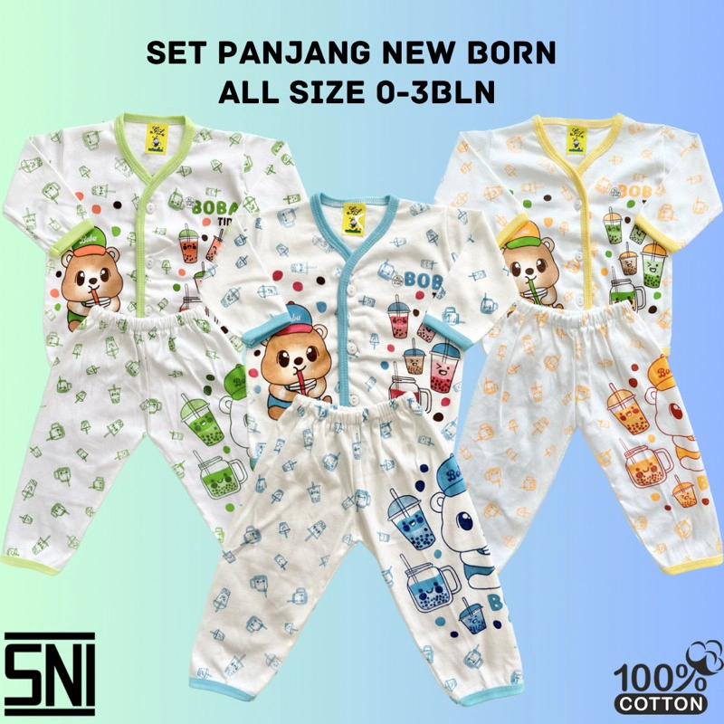 OBRAL! SETELAN PIYAMA PANJANG NEWBORN BAYI ALL SIZE 0-3BULAN SABLON 100%KATUN