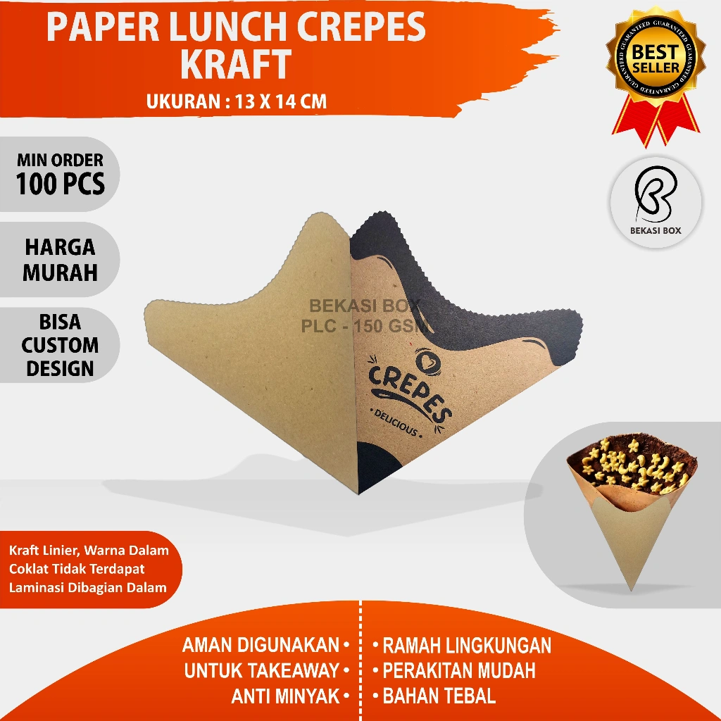 PAPER LUNCH CREPES KRAFT (COKLAT) / TEMPAT MAKAN CREPES / KEMASAN CREPES
