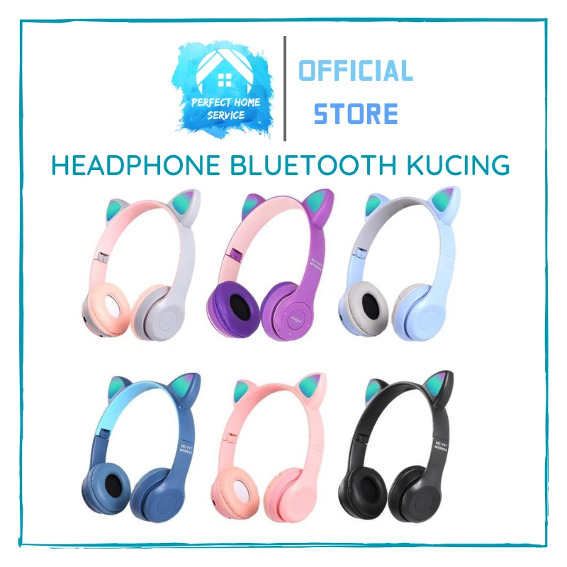 HEADPHONE BLUETOOTH GAMING MODEL KUCING / WIRELESS LED [PERFECTHOME]