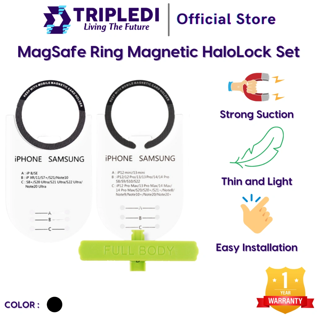 TRIPLEDI Ring MagSafe Magnetic HaloLock Wireless Charger Universal Plat Metal Cincin Case TPU PC Samsung iPhone