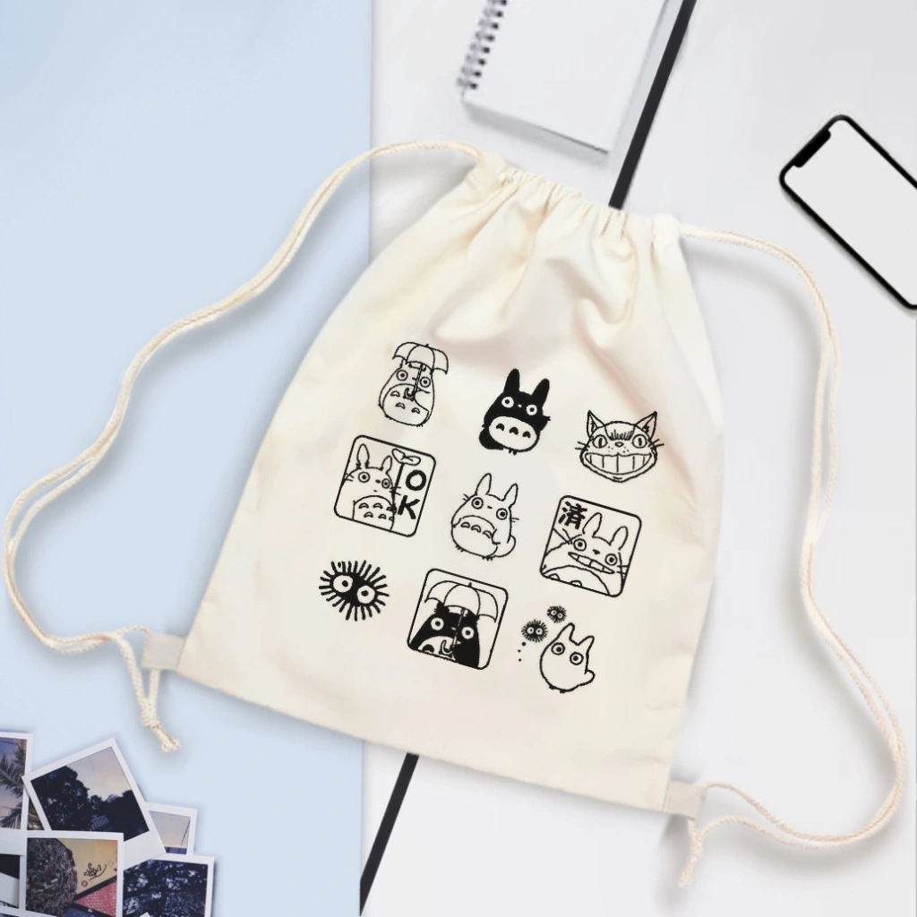 Tas Serut Kanvas Motif TOTORO / String Bag