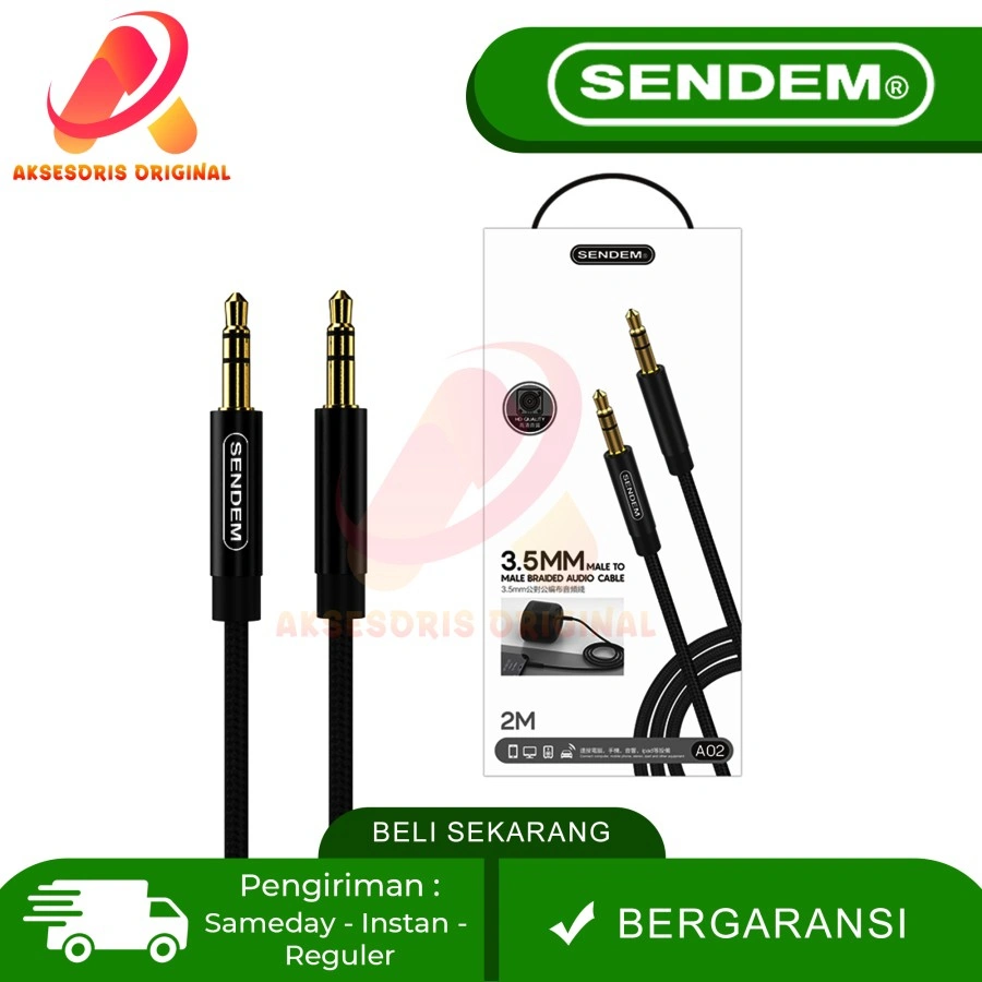 SENDEM kabel Aux jack 3.5mm Audio Male to Male Golg Plate
