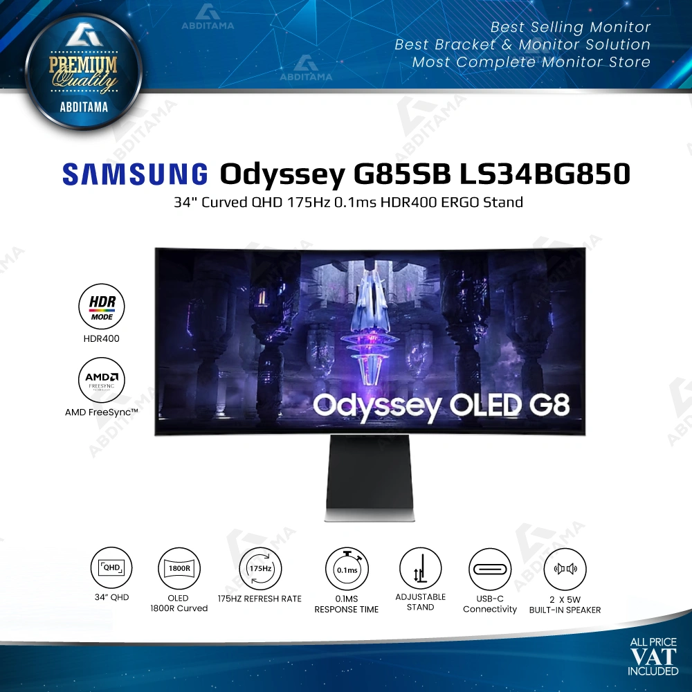 Monitor Samsung Odyssey OLED G85SB LS34BG850 34" Curved QHD 175Hz