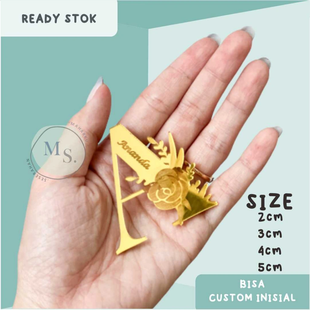 Broch/Brosh Inisial Nama akrilik warna custom nama termurah