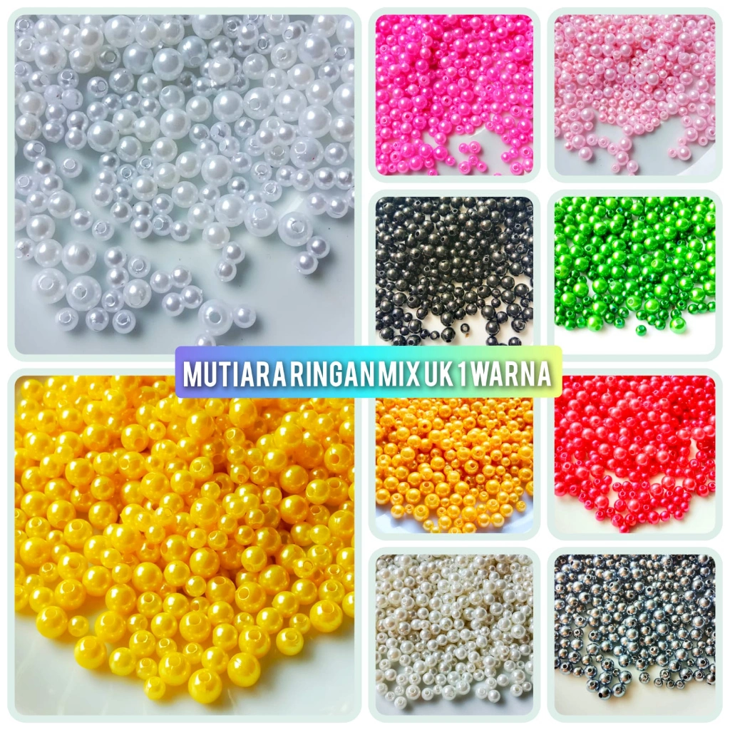 mutiara ringan/mutiara/manik manik/mote/lubang/mix ukuran/1 warna/per 10 gram/