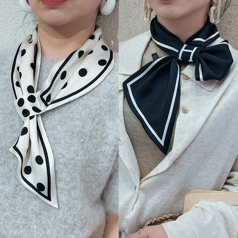 Syal sutra motif dot gelombang baru Korea Selatan gaya asing mode in dot syal pita dekorasi profesional wanita mini scarf fashion