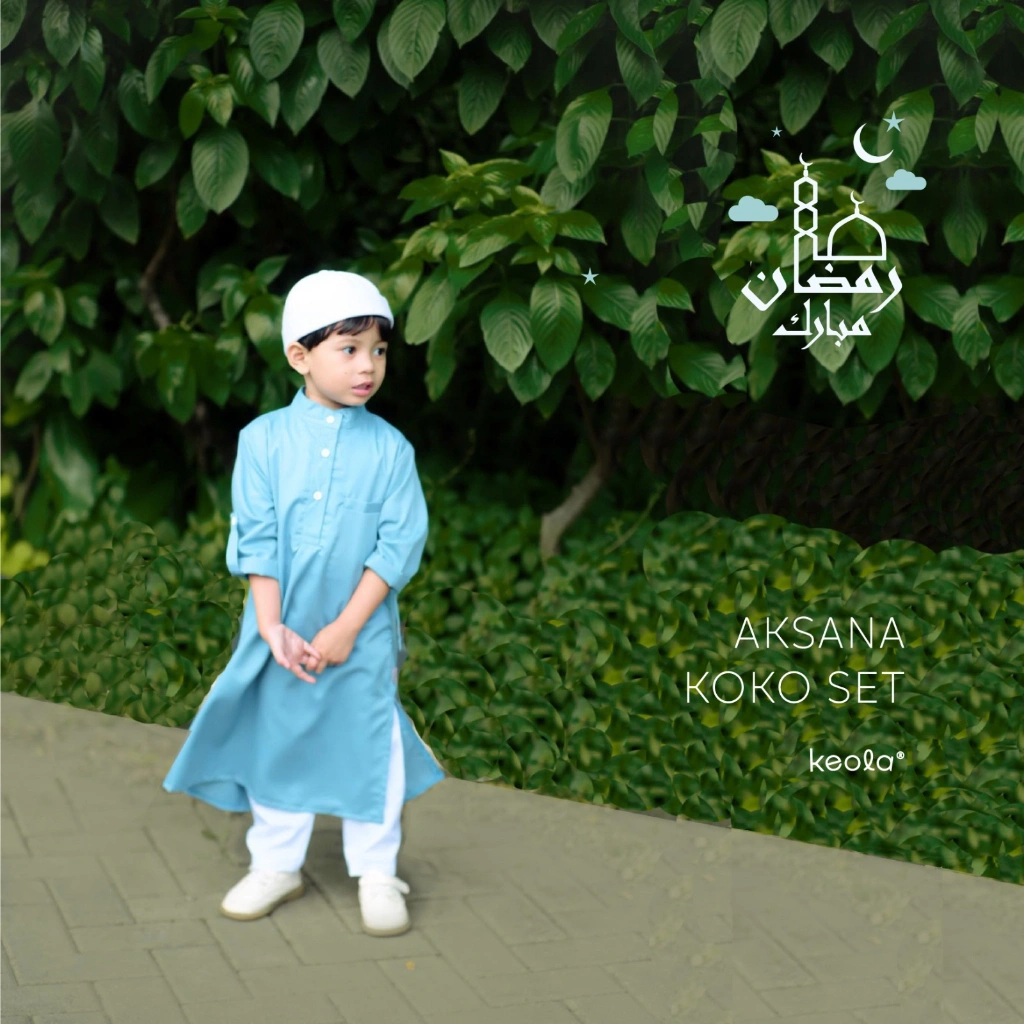 KEOLA - Setelan Baju Koko Anak Aksana Series (Setelan Muslim Koko Set Anak) Usia 1 – 6 Tahun / Premium Cotton Koko Set Tee Kekinian terbaru