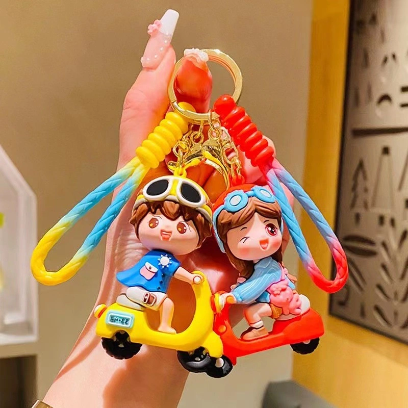 Kartun sepeda motor anak laki-laki perempuan pasangan mobil gantungan kunci liontin tas sekolah