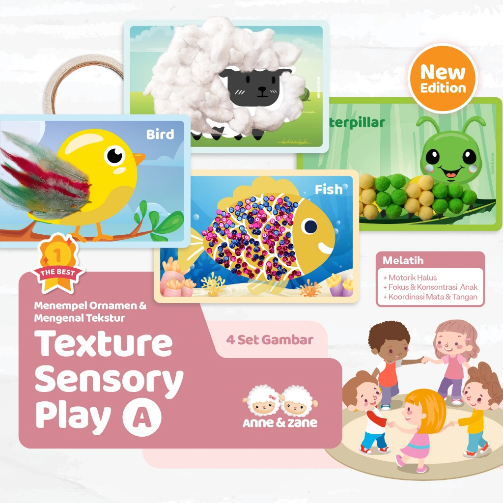 Activity Worksheet - Aktivitas menempel tekstur pada gambar - Texture Sensory Play Seri A / PAUD