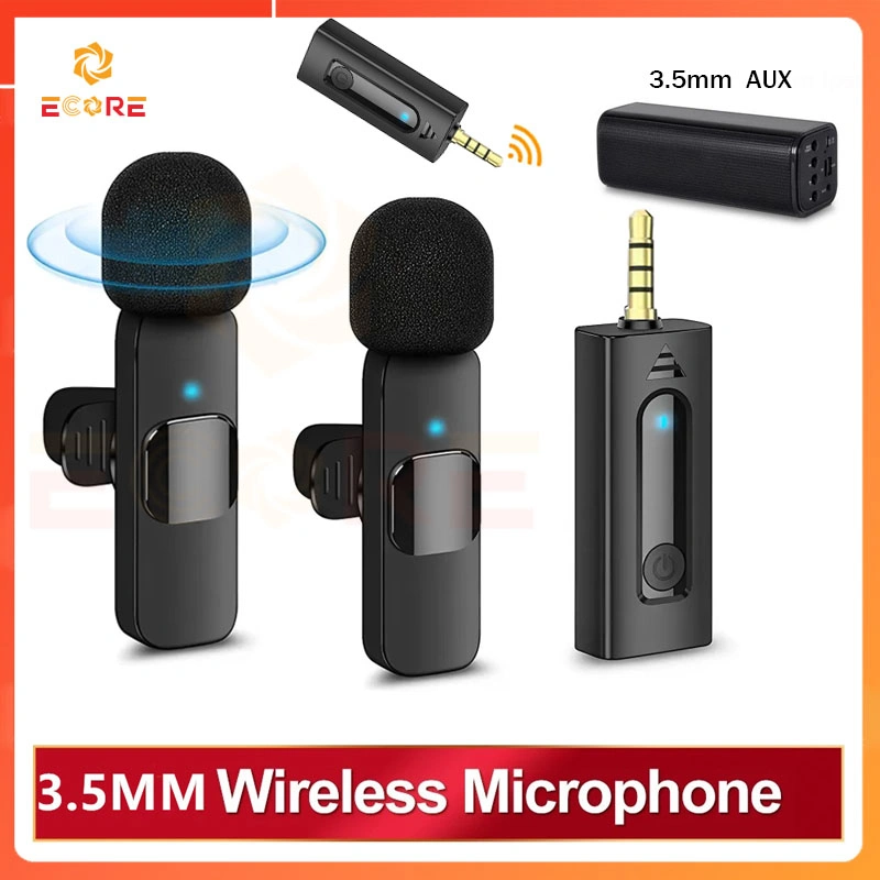 Ecore Mic Wireless 3.5mm Lavalier Mikrofon Siaran HP Microphone Wireless Pengurangan Kebisingan Mini Portabel Kondensor Omnidirectional Untuk Aux Speaker Smartphone/siaran konferensi /Mic Rekaman wawancara