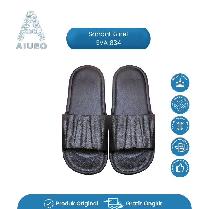 Sandal Wanita Murah Import Korea - Sandal Kamar Rumah Karet Kamar Mandi Empuk Anti Slip EVA 834 - Warna Hitam Pink Putih