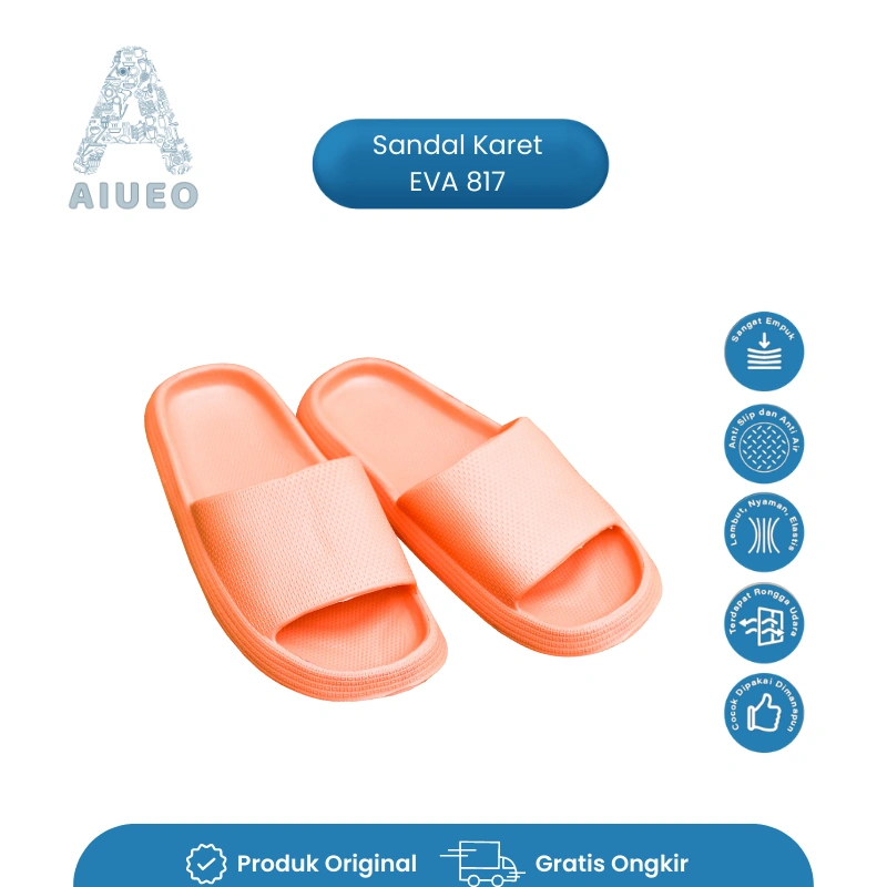 Sandal Pria Wanita Karet Empuk Selop Karet Wanita EVA 817 - Sendal Kamar Empuk - Warna Orange-Hitam-Putih - Ukuran 36-40