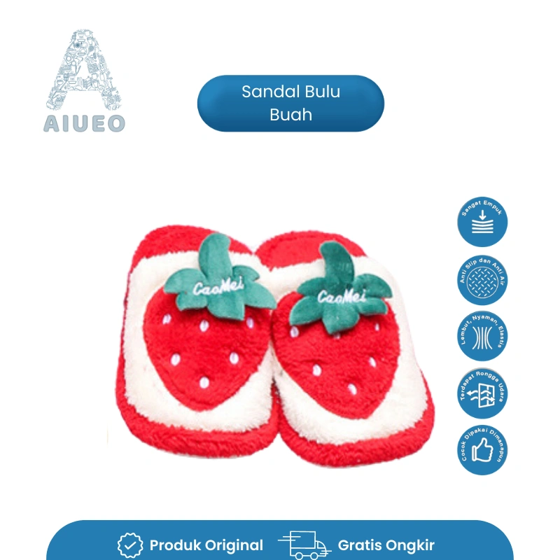 Sendal Wanita - Sendal Rumah Empuk Motif Buah Terlaris - Sandal Selop Bulu Motif Buah - Warna Lengkap - Ukuran 36-40