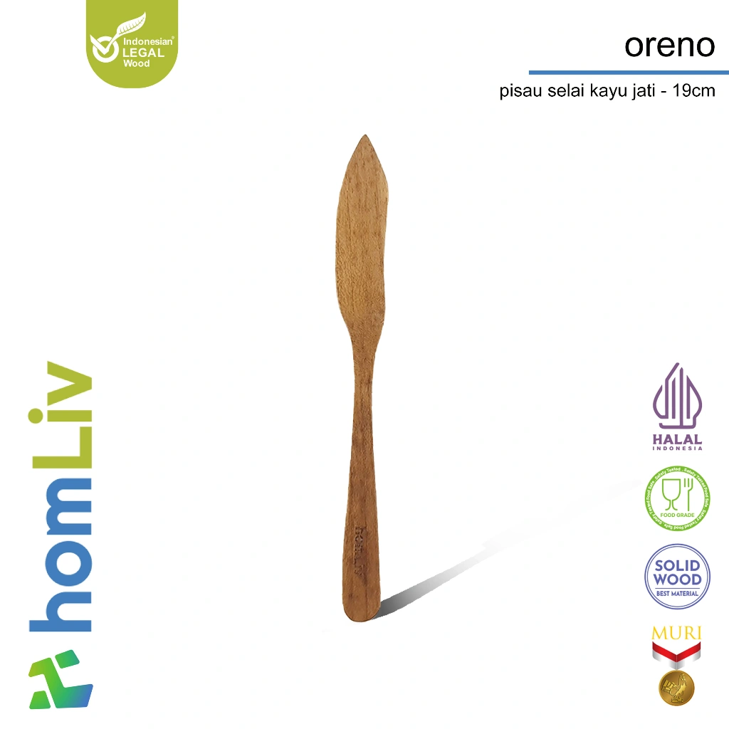 homLiv Pisau Selai Kayu jati 19 Cm Oreno Wooden Butter spoon Foodgrade 07257