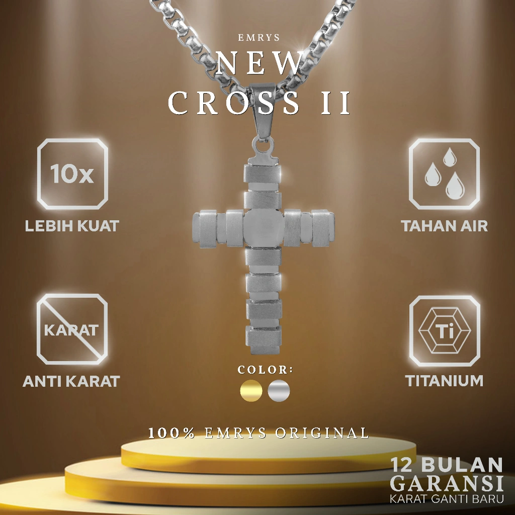 BUY 1 FREE 1 GIFT Emrys Liontin Set NEW CROSS II Kalung Liontin Titanium Anti Karat Pria Wanita