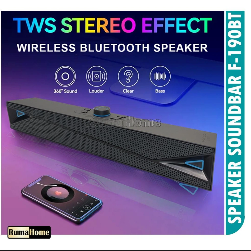 Speaker soundbar bluetooth wireless F-190BT untuk Laptop / PC / Gaming Super Bass Portable, power full Mini Soundbar