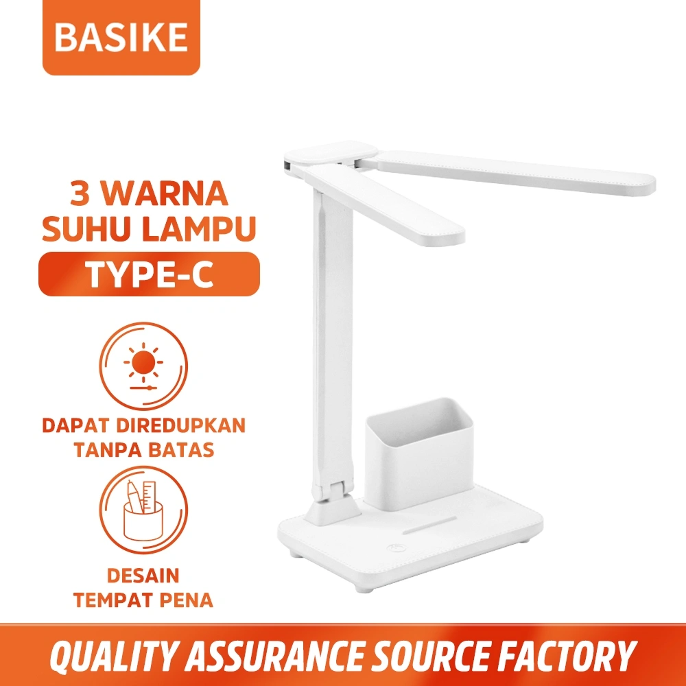 [HOT]BASIKE Lampu Meja Belajar Dual LED Light Eye Protection Touch Control with Pen Phone Holder