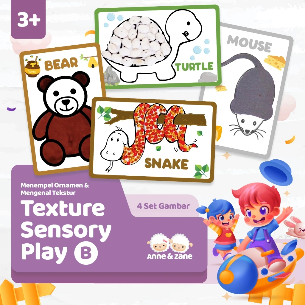 Activity Worksheet - Aktivitas menempel tekstur pada gambar - Texture Sensory Play Seri B / PAUD