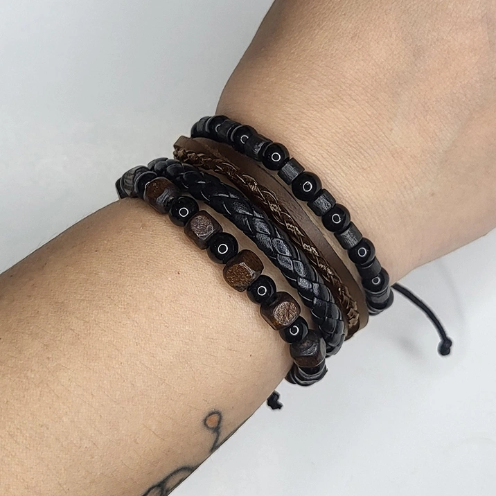 GMT4E Gelang Multilayer Set isi 4 pcs - Gelang Retro, Vintage, Etnik Style - Gelang Pria Wanita