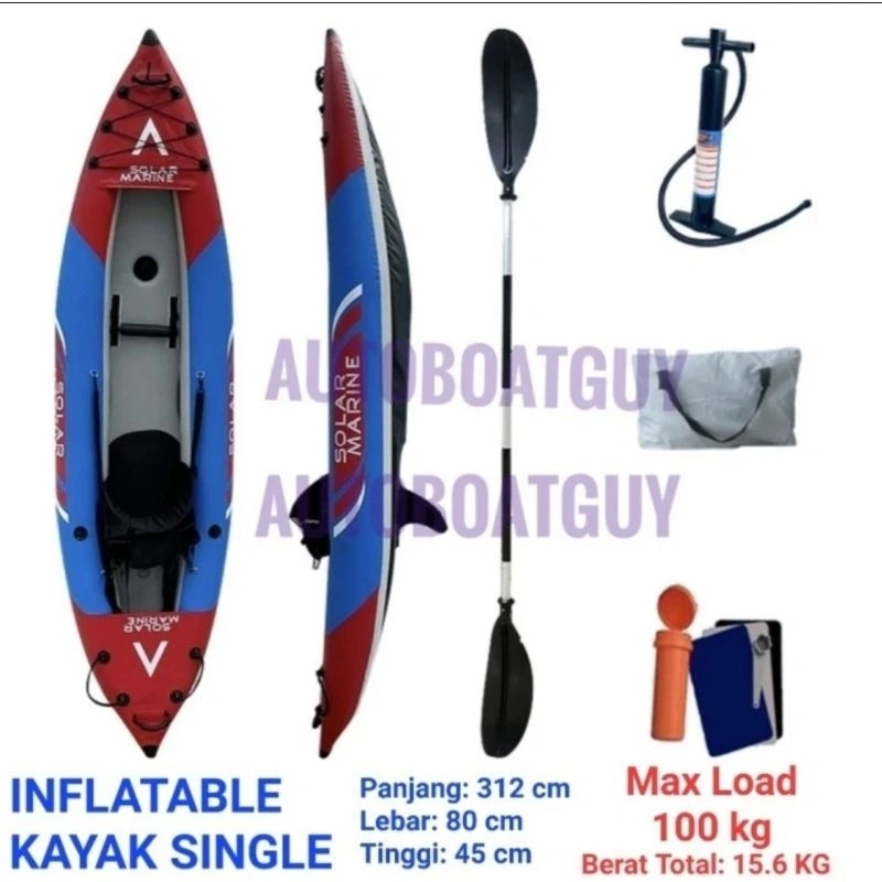 Inflatable Kayak Single Solar Marine Perahu Karet Kayak Dayung 312 CM