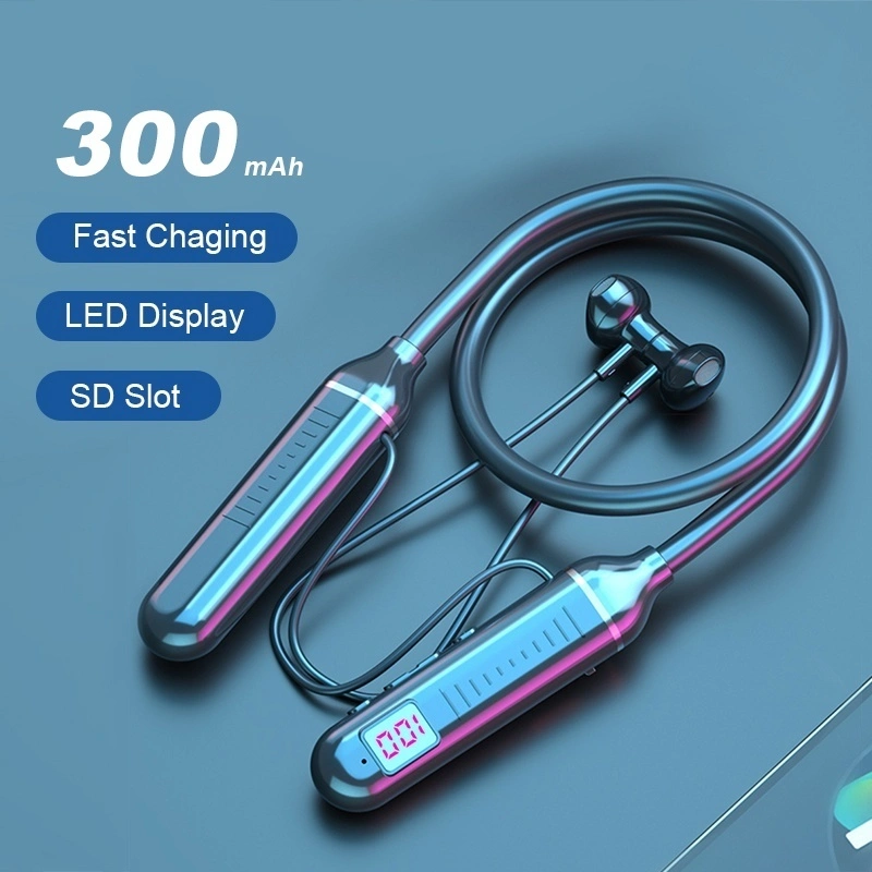 Wireless Earphones Bluetooth 5.2 Neckband Headphones Gaming LED Display HIFI Headset Sports TWS Earbuds With Mic TF Card