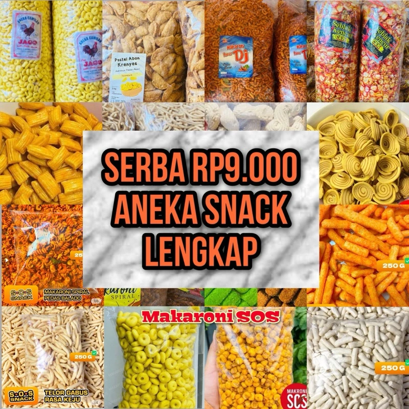 “Serbu Serba 9Ribu” 250 Gram Snack Camilan Terlengkap Pedas Manis Gurih Snack Makaroni Sos Food Snack