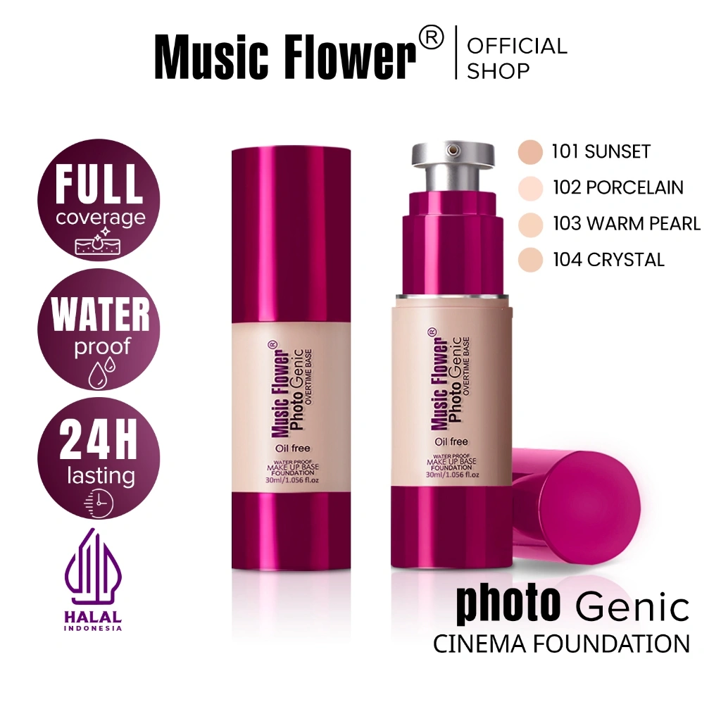 MUSIC FLOWER Photo Genic Liquid Foundation Overtime Base Oil Free Powerstay 24H Full Coverage Matte Finish Waterproof Make Up