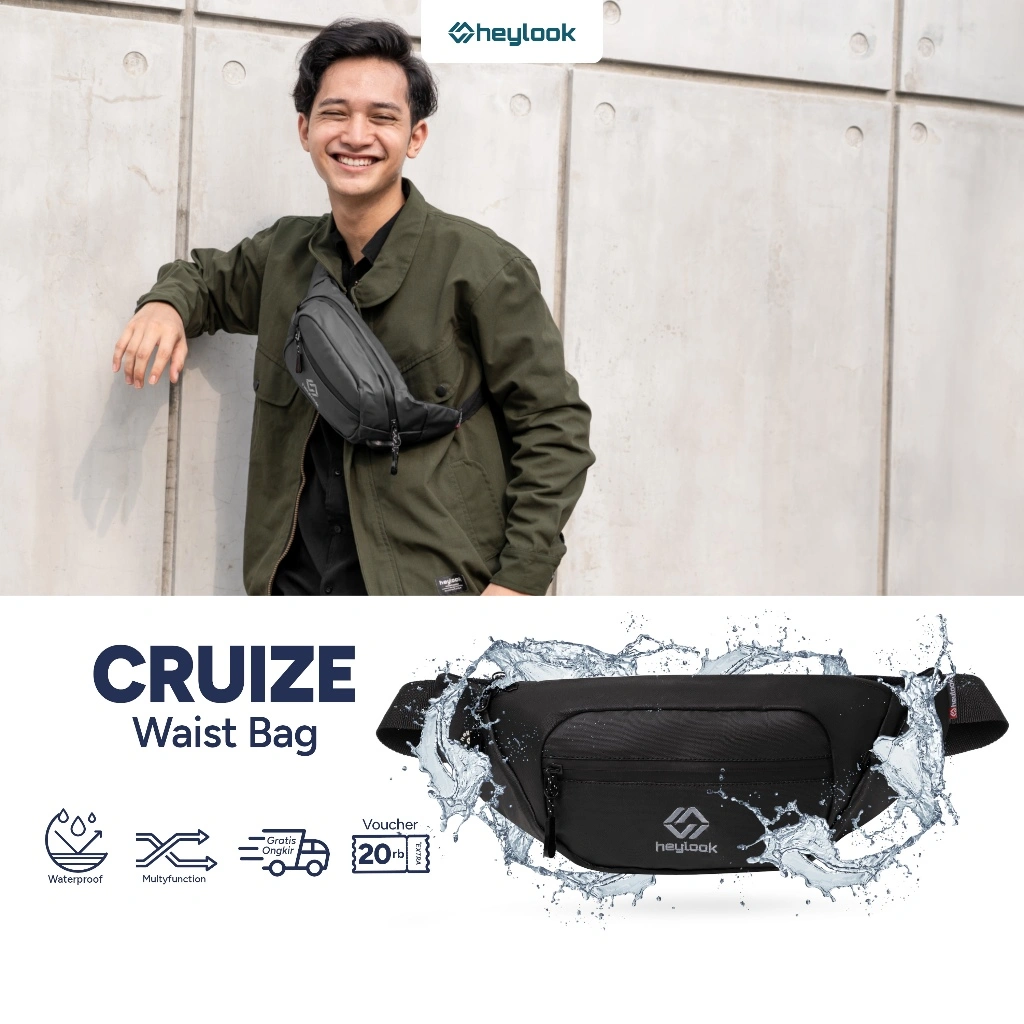 HEYLOOK Tas Selempang Pria Waterproof Waist Bag CRUIZE Heylook Anti Air Anti Maling
