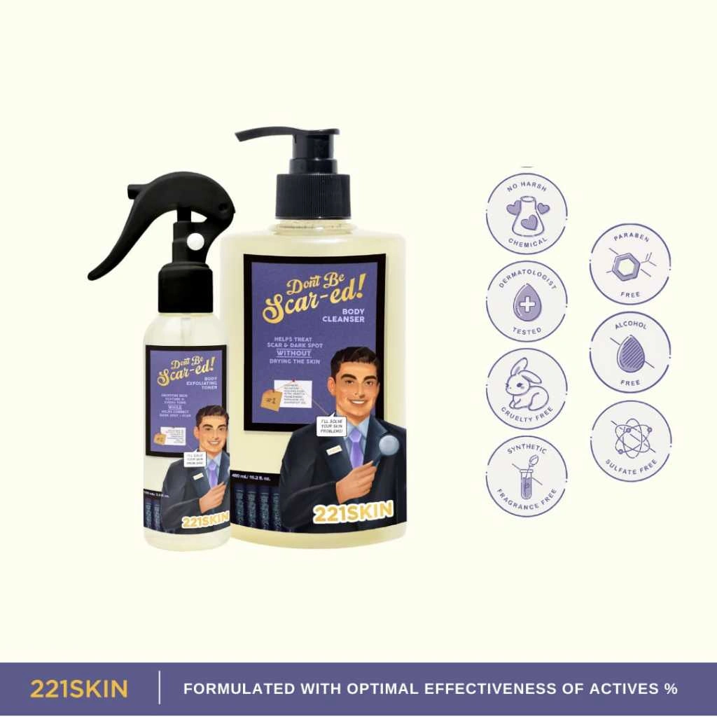 221SKIN Bundle N - Dark Spot Body Cleanser, DarkSpot Body Exfoliate / Exfo / Exfoliating / Scrub / Bekas Luka / Back Acne / Bekas Jerawat Badan Punggung / Backne / AHA BHA / Sabun Mandi Bacne / Chicken Skin / Keratosis / Serum Body wash /