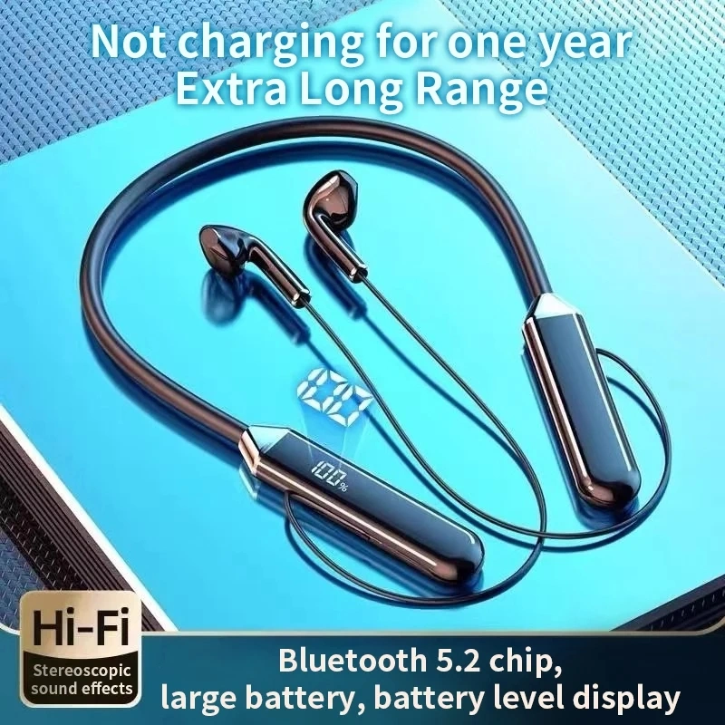 2024 New Wireless Earphones Bluetooth 5.2 Neckband Headphones Gaming Power Display HIFI Headset TWS Earbuds With Mic
