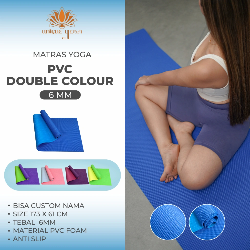 Matras Yoga Murah / PVC Yoga Mat 6mm / Matras Yoga PVC Double Layer 6mm / Alas Yoga Murah / Matras Poundfit / Karpet Yoga / Yoga Mat PVC / Matras Olahraga Murah