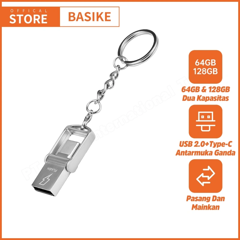 (HOT)BASIKE Flashdisk OTG Type C USB 64GB 128GB Original High Speed Reading daya tahan with ring