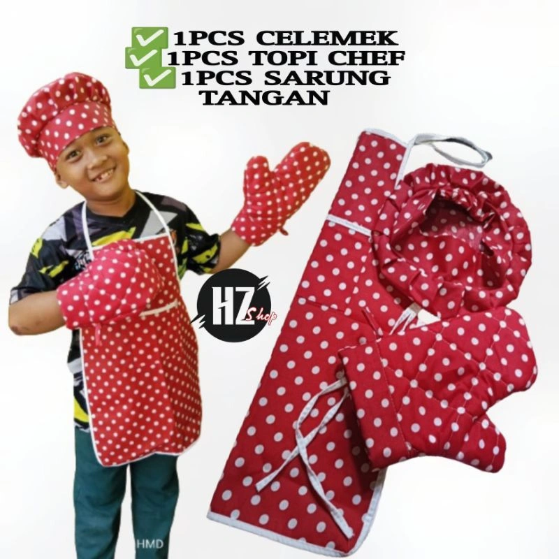 (Paket Hemat) Celemek Topi Anak + 1 Sarung Tangan Oven Anti Panas