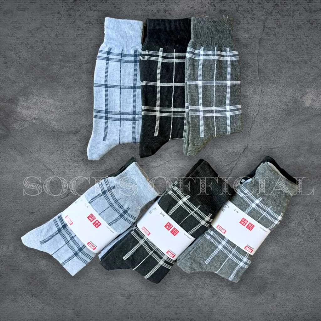 3Pairs kaos kaki bisnis kasual Uniql0 panjang sebetis bermotif nyaman dan tebal jahitan rapi dan kuat. menyerap keringat dan tidak panas