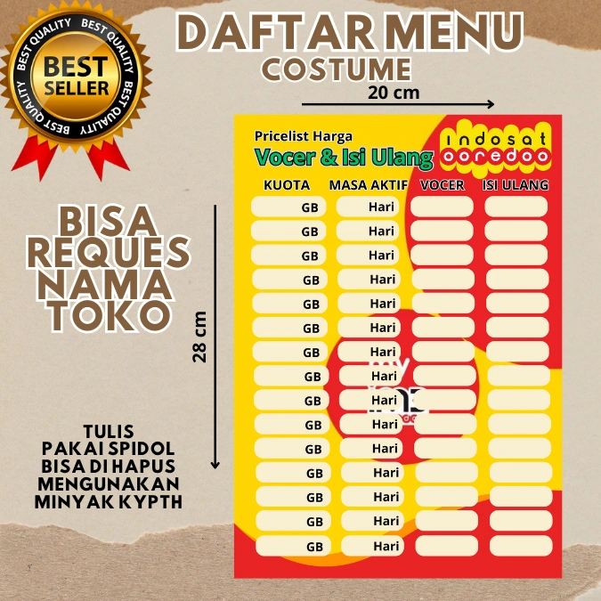 CETAK DAFTAR HARGA CETAK DAFTAR MENU PRICELIST HARGA KONTER COSTUME SATU HARI JADI PULSA PAKET DATA VOCER