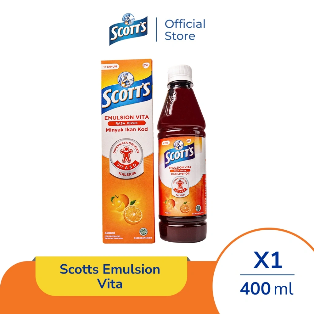 Scott's Vitamin dengan Omega 3, Vitamin A dan D + Kalsium Vita Rasa Jeruk 400ml