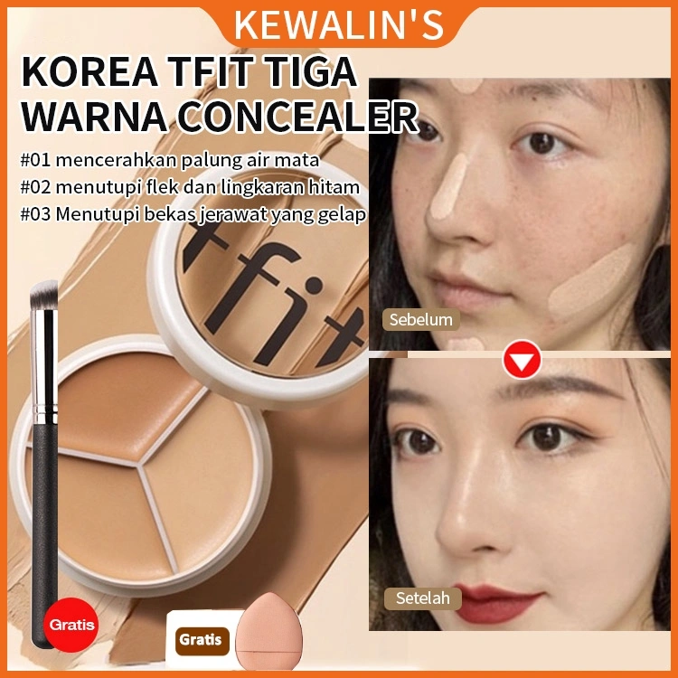 [Ready stock]TFIT Tri-Color Concealer Cover Spots Dark Circles Under Eyes Acne Marks Facial Concealer Palette 1pc