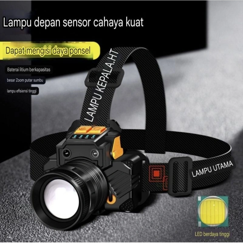 MOVETESS T50 Senter Kelapa ZOOM Sensor Gerak Type C Anti Air waterproof Bahan Aluminium + Abs