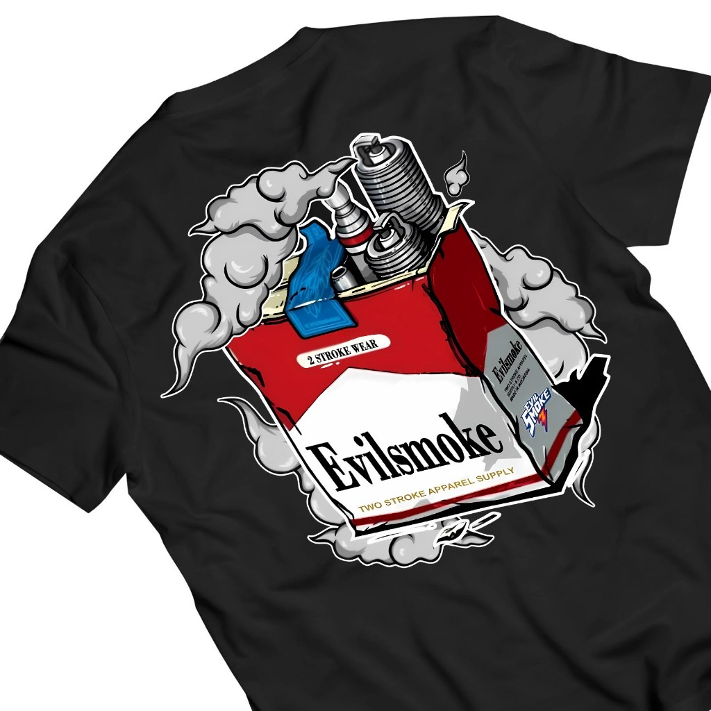 KAOS 2 STROKE EVILSMOKE SPARKPLUG 2 TAK | KAOS DISTRO RACING | BAJU DRAG RACE | TSHIRT ORIGINAL PREMIUM | BAJU PRIA OTOMOTIF MESIN MEKANIK | 2 STROKE | 4 STROKE | KAOS MOTIF BALAP | DRAG | ghost.buster STEERING WHEELS STORE PILOTTER PROSTREET