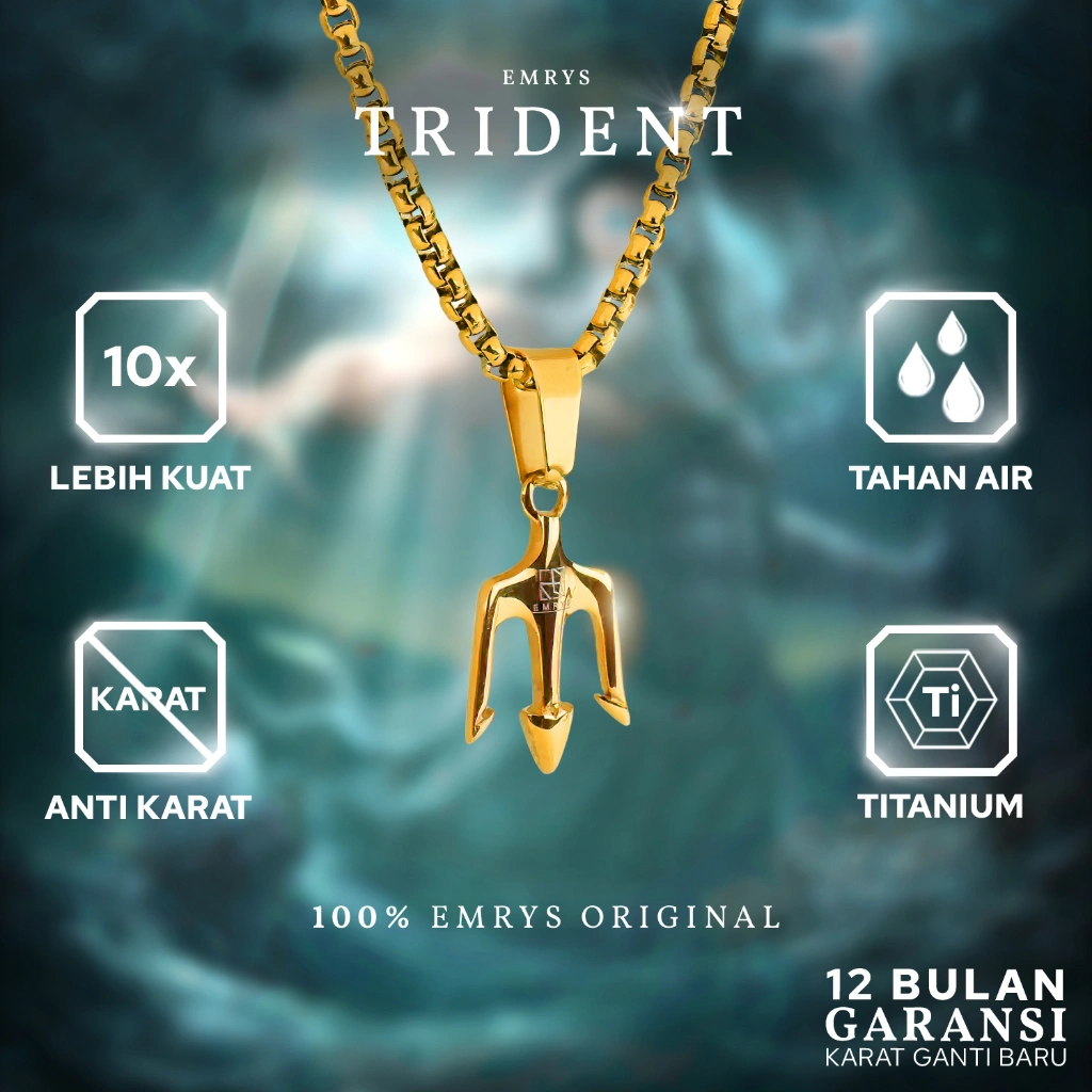 BUY 1 FREE 2 GIFT Emrys Liontin Set TRIDENT Real Titanium Anti Karat Kalung Titanium Pria Wanita